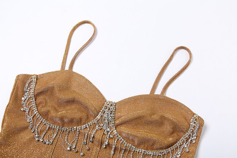 One Word Neck Rhinestone Tassel Navel Slim Vest Women