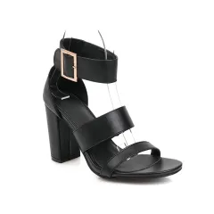 Women's Sexy Ankle Strap Chunky Heel Sandals - Black - View 1