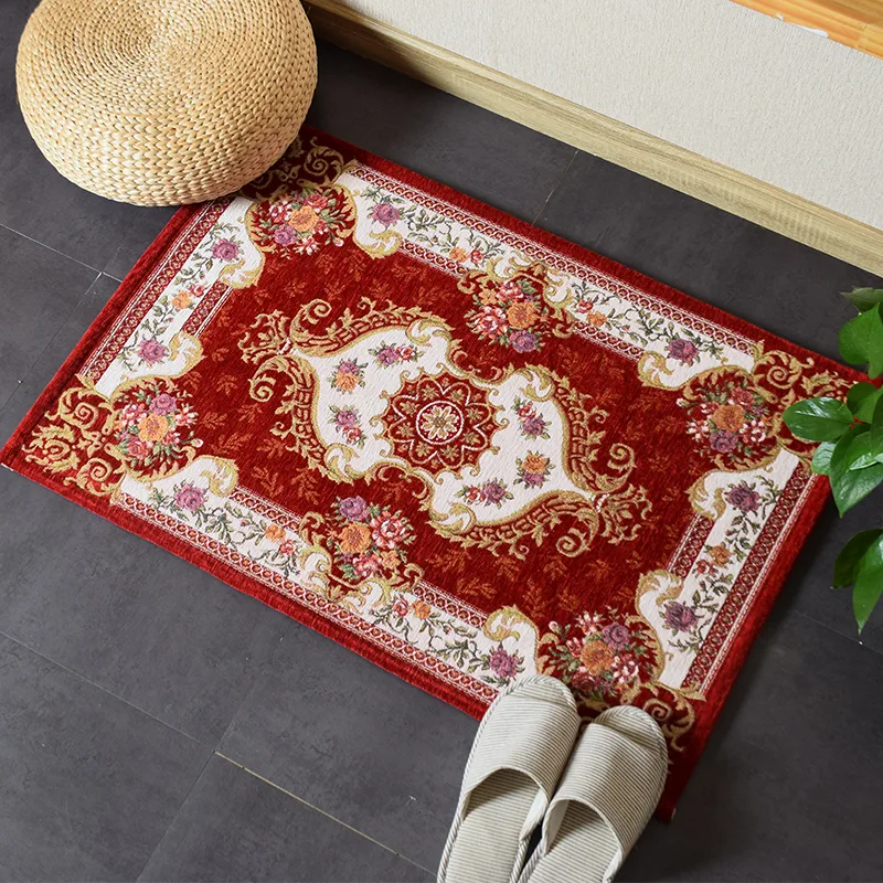 1pc European Style Red Vintage Floral Area Rug