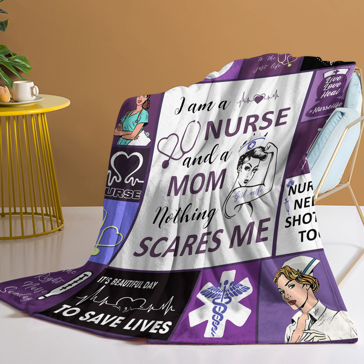 Nurse Mom Throw Blanket Nothing Scares Me Flannel Blanket For Women Funny Fleece Blanket - imagen 1