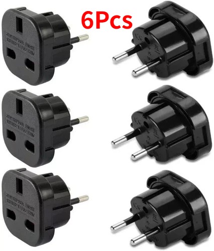 6X Black UK To EU Travel Adaptor Europe European Plug Adapter UK 3 Pin To 2 Pin — foto 4