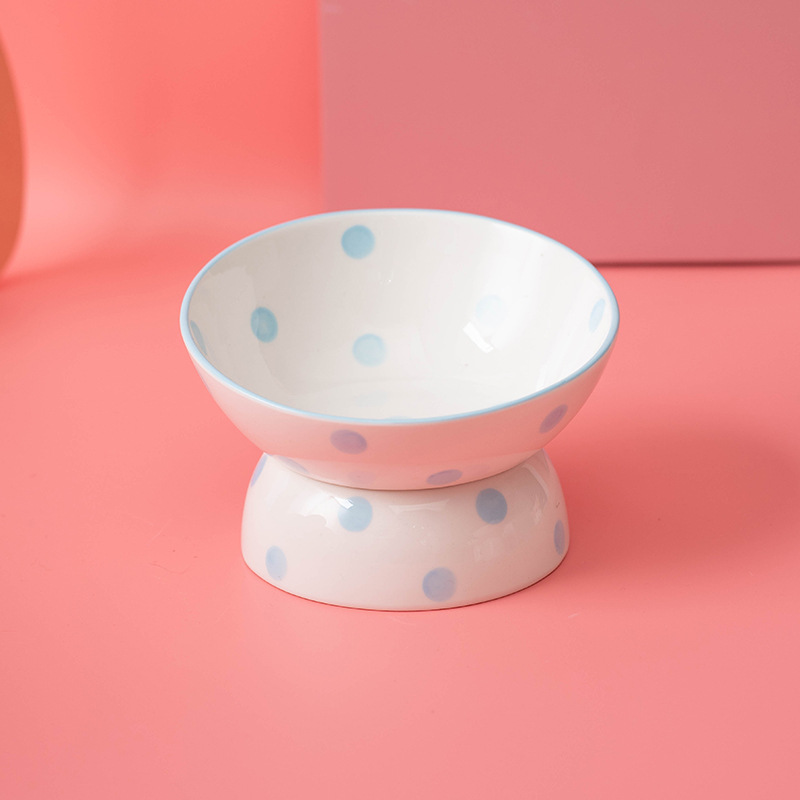 Polka dot blue slant bowl