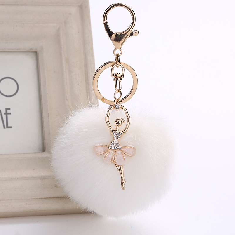 Angel Car Keychain Bag Pendant Simulation Rex Rabbit Hair White - Shop at LoveMi