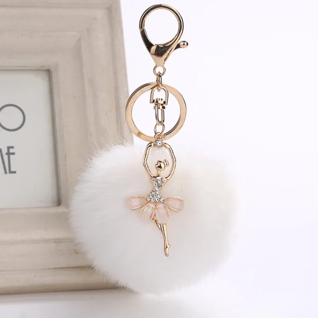 Angel Car Keychain Bag Pendant Simulation Rex Rabbit Hair White - Shop at LoveMi