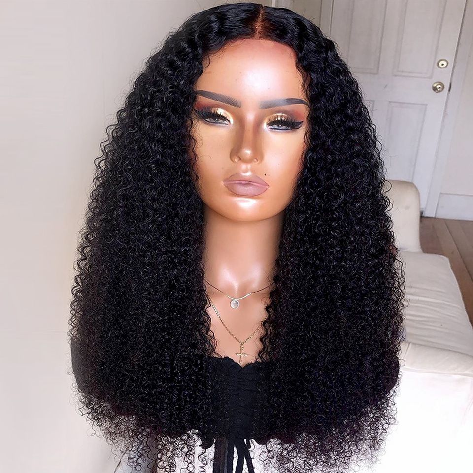 Density Long Kinky Curly Wig Lace Front Human Hair Fluffy - Image 3