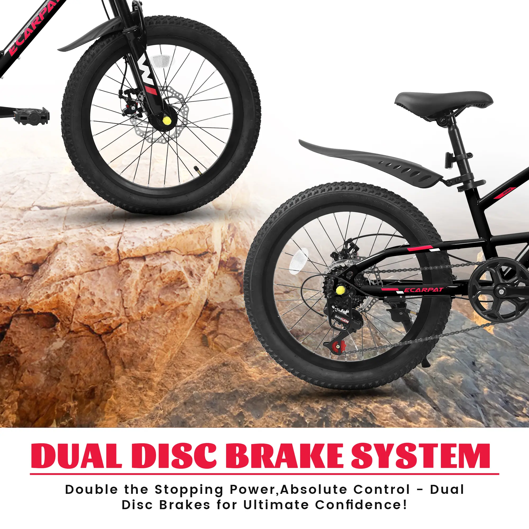 A20184 20 Inch Mountain Kids Bike For Boys & Girls, Ages 6-12, 7-Speed With Front Suspension