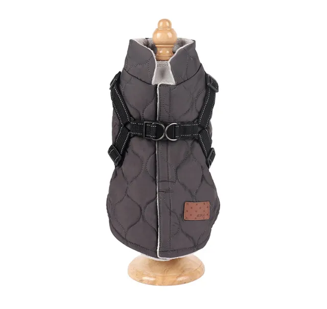 Dog Cotton padded Clothes Chest And Back One piece Cotton Vest Reflective Black Gray - Shop at LoveMi