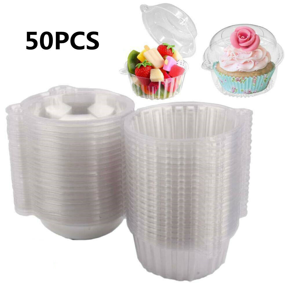 50Pc Plastic Cupcake Muffin Single Cup Cake Holders Boxes Pods Domes Cases Clear — image 10