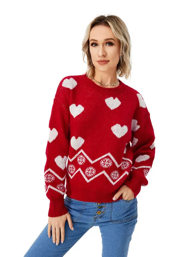Women's Loose Casual Cozy Heart Sweater Picture Color L - Shop at LoveMi