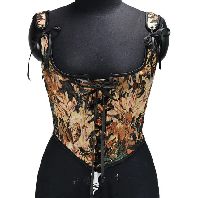 Embroidered Front Tie Straps Herringbone Corset Girdle Black - Shop at LoveMi