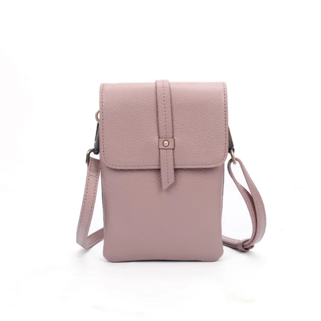 Mobile Phone Head Layer Cowhide Diagonal Small Bag Pink - Shop at LoveMi