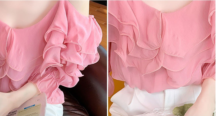 Title 3, One Word Neck Chiffon Shirt Off Shoulder Ruffle...