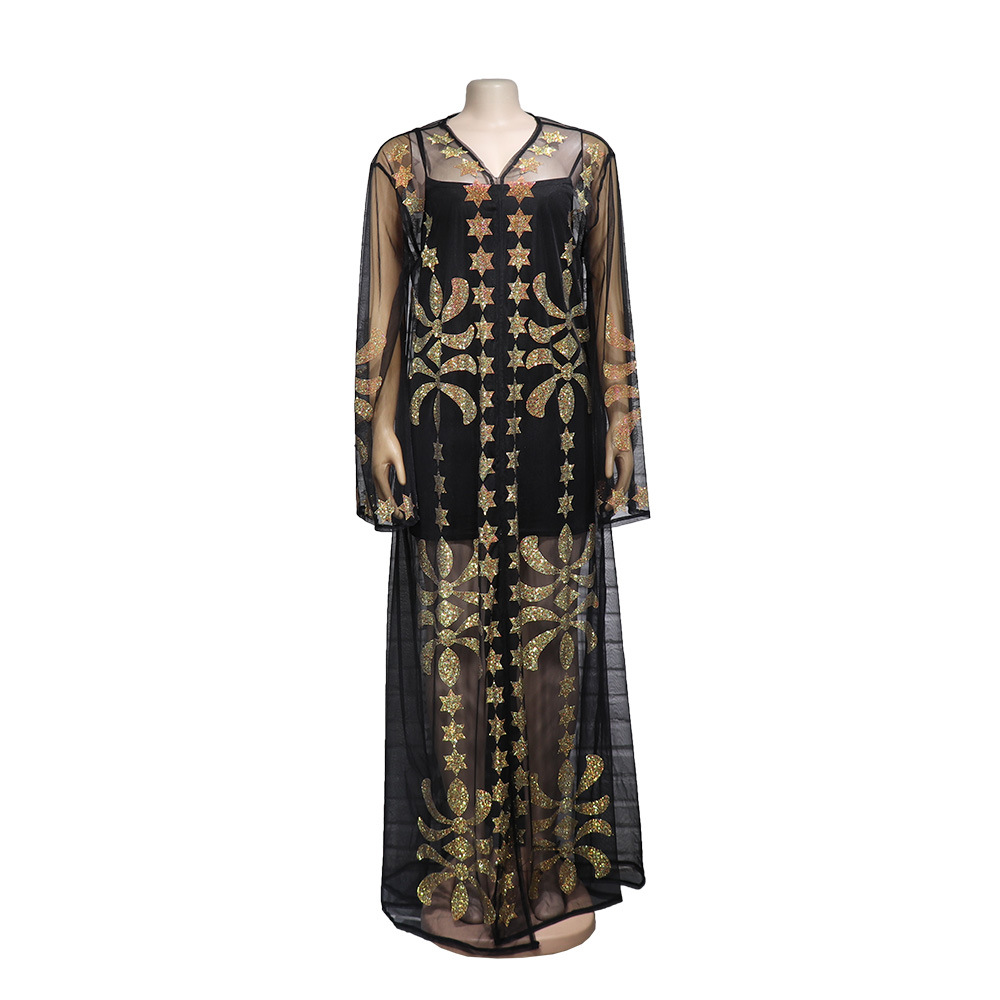 African Ethnic Style Robe Fashion Mesh Hot Drill Suspender Dress