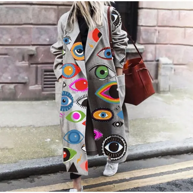 European And American Fashion Style Women's Autumn And Winter Print Long Coat With Long Sleeves Eye - Shop at LoveMi