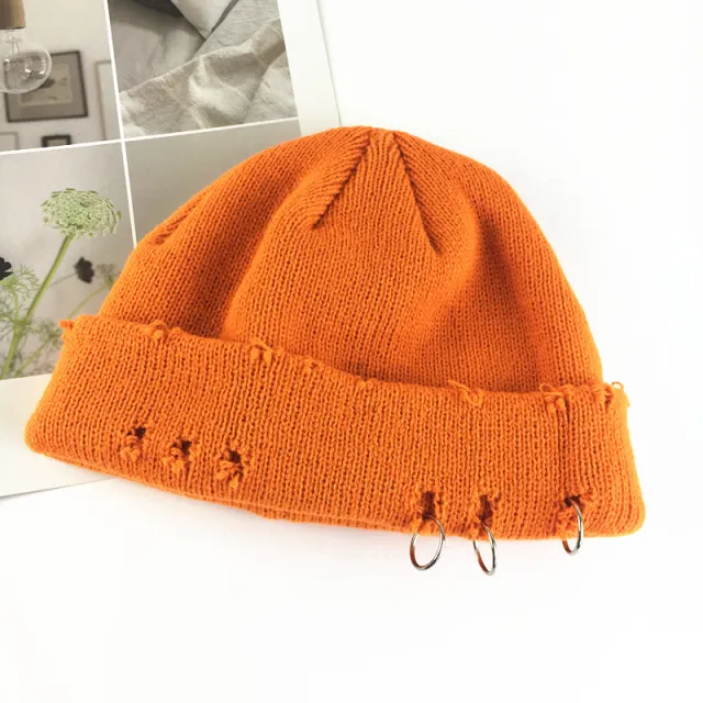 Personality Hoop Hole Wool Knitted Warm Hat Orange - Shop at LoveMi