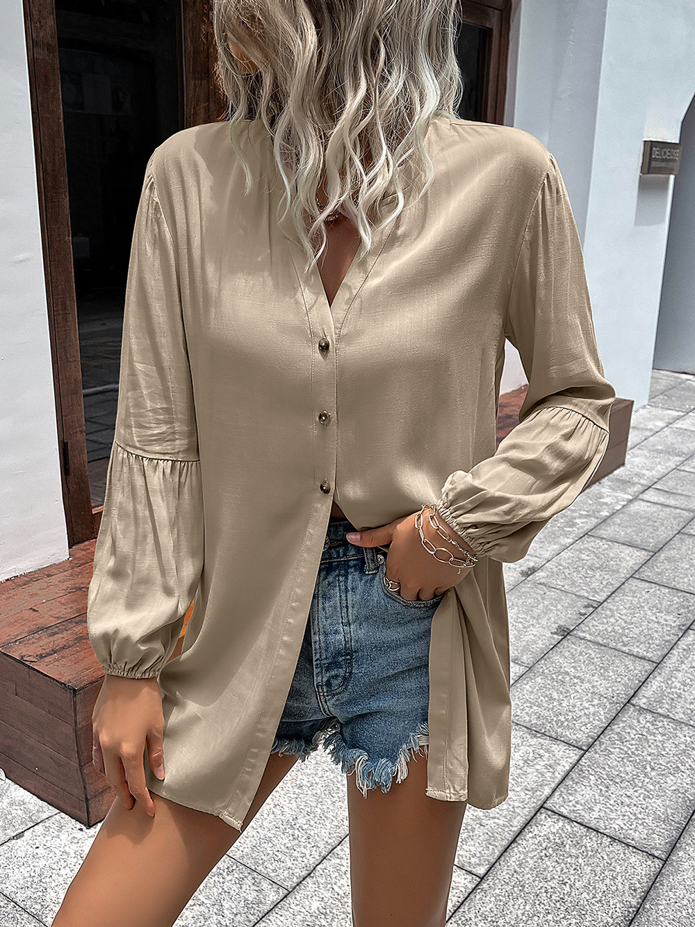 Title 4, Casual Loose Single Breasted Shirt Dress Women