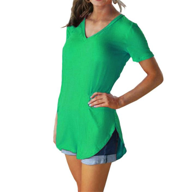 Title 5, V-neck Solid Color Loose Short-sleeved T-shirt