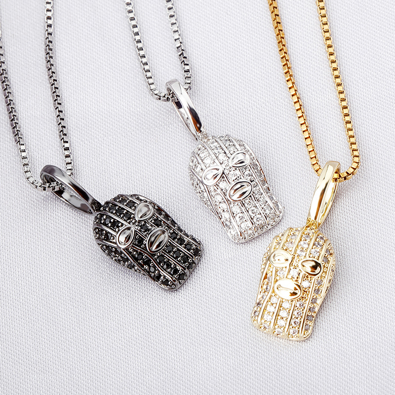 925 Silver Masked Face Gini Female Pendant Full Of Zircon Personality Hip Hop Lady Necklace