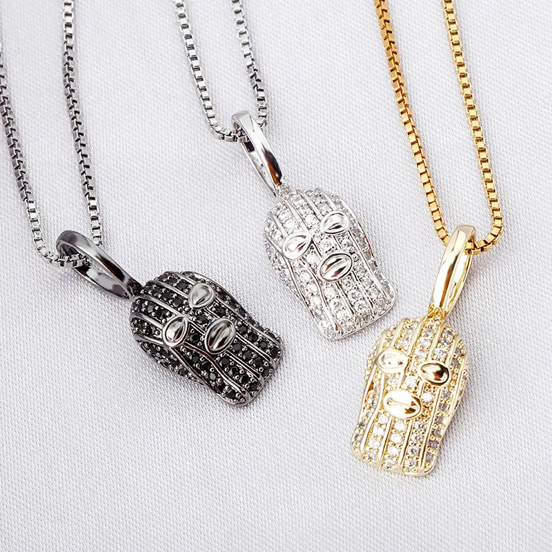 925 Silver Masked Face Gini Female Pendant Full Of Zircon Personality Hip Hop Lady Necklace