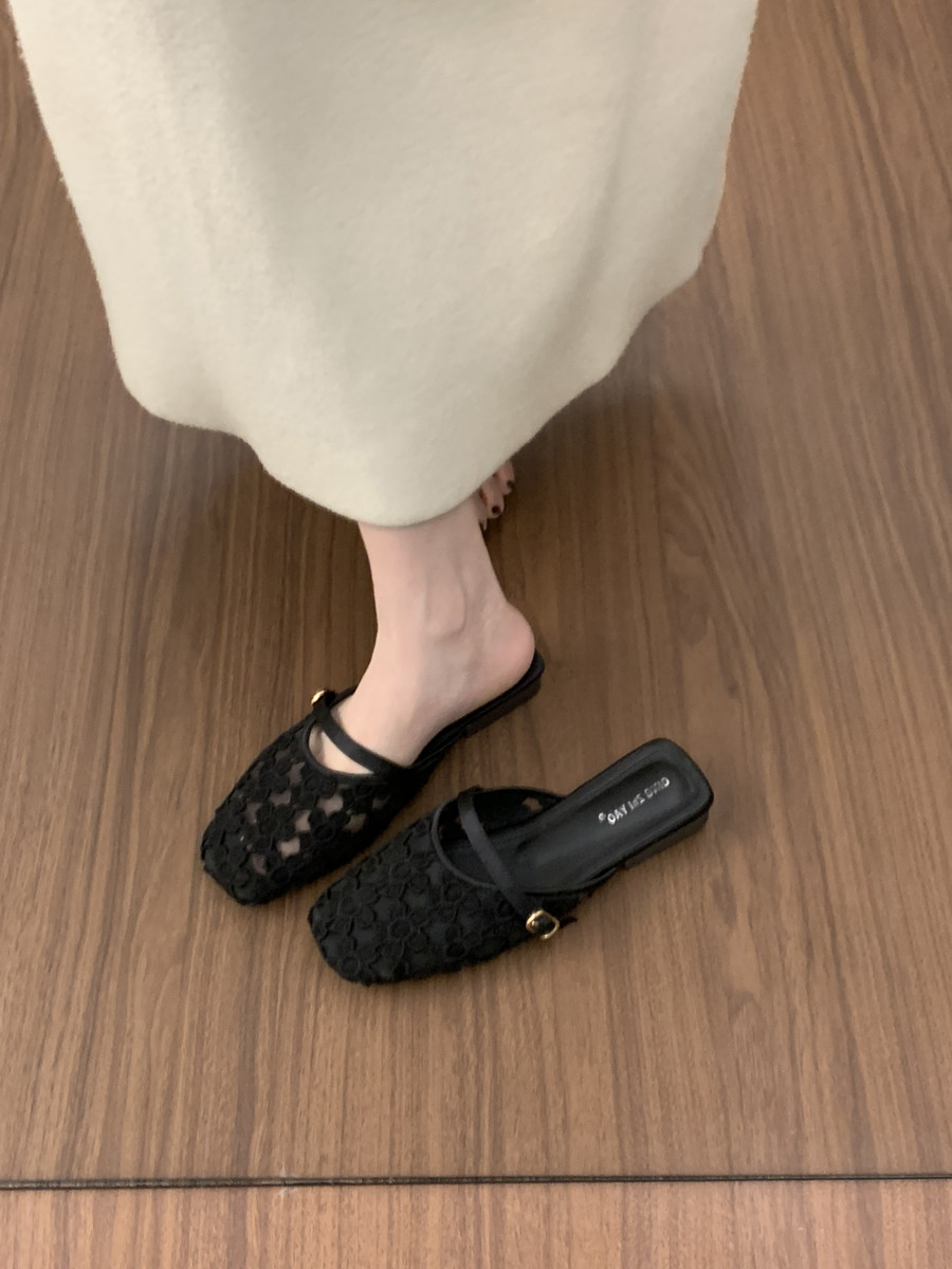 Women French Closed Toe Lace Mules, 2026 New Spring & Summer 3D Floral Cutout Comfort Slip-on Dress Shoes