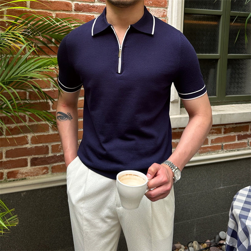 Casual Knit Lapel Top Thin Breathable Men's