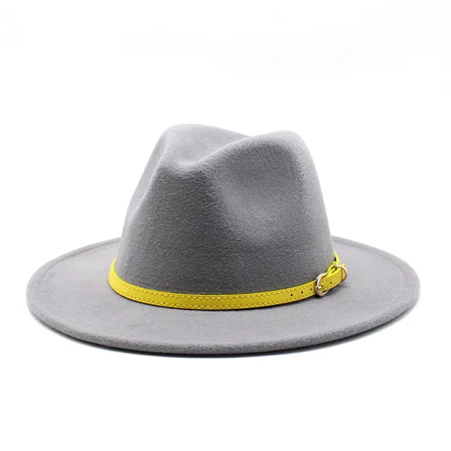 Woolen Hat Big Brimmed Hat Jazz Hat Felt Hat Light Grey - Shop at LoveMi