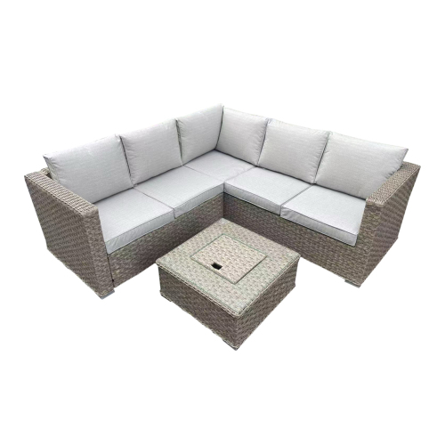 Rattan Garden & Patio Set, 5 Seater L-Shape Sofa With Ice Bucket Coffee Table