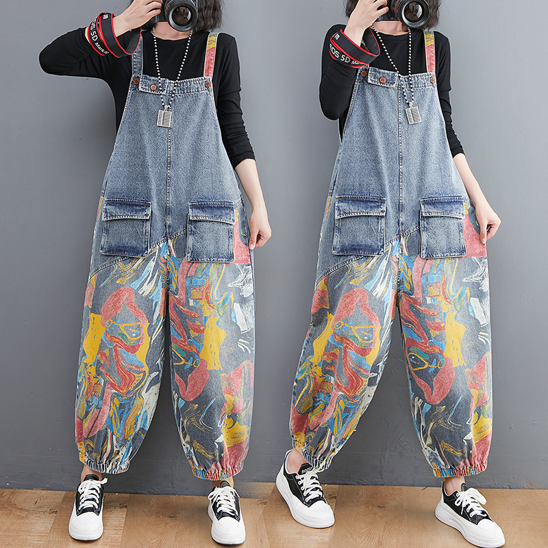 Title 9, New Spring Printed Jean Suspenders For Women