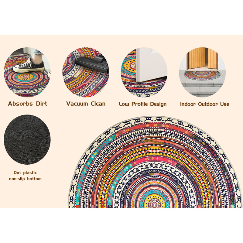 Bohemian Vintage Semi Circular Carpet, Half Round Door Mat,Semi Circle Bathroom Floor Rug,Mandala Boho Bohemian Non-Slip Welcome Entrance Way Absorbent Bath Mat — foto 2