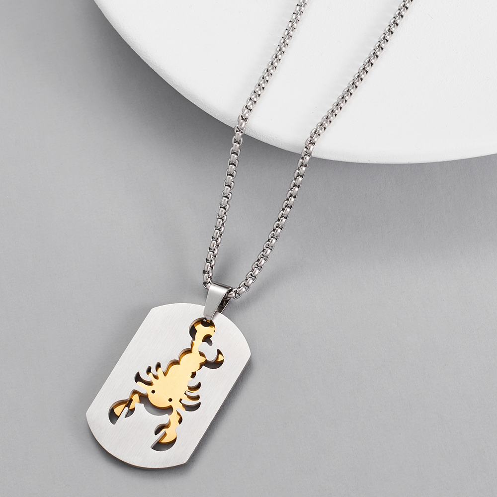 Gold Scorpion Puzzle Pendant Necklace Scorpio Stainless Steel Dog Tags Box Chain Necklaces