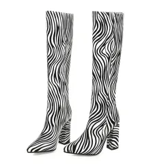 Fashion Animal Print Long Barrel Knight Boots Female Knee-high Thick High-heeled Boots - Zebra - View 1