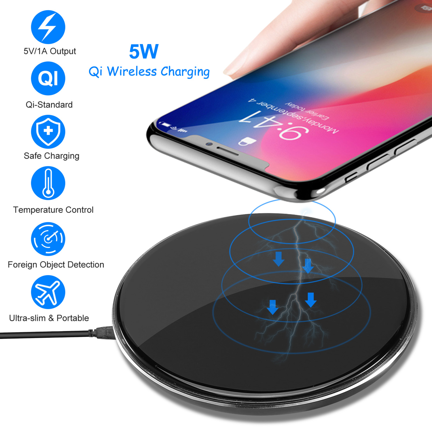 1Pc Wireless Charger Qi-Certified Ultra-Slim 5W Charging Pad For IOS Phone XS MAX XR XS X 8 8 Plus Galaxy S10 S9 S8 S7