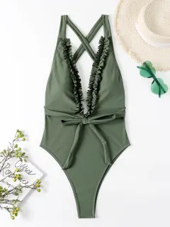 Bikini European And American Fungus One Piece Swimsuit - Green - View 1