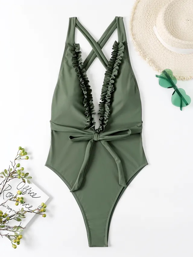 Bikini European And American Fungus One Piece Swimsuit Green - Shop at LoveMi