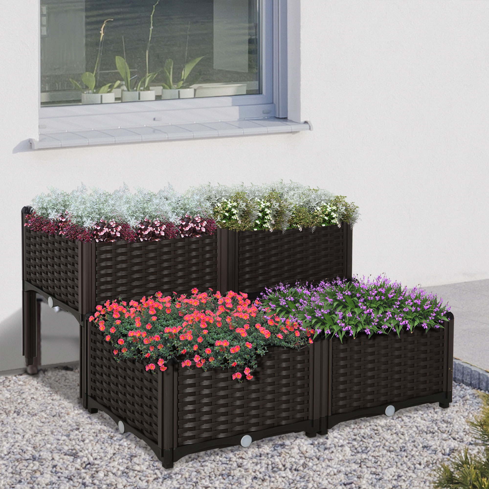 Four Piece Set 26L Garden Elevated Flowerpot Planting Box, Made Of PP Material — image 2