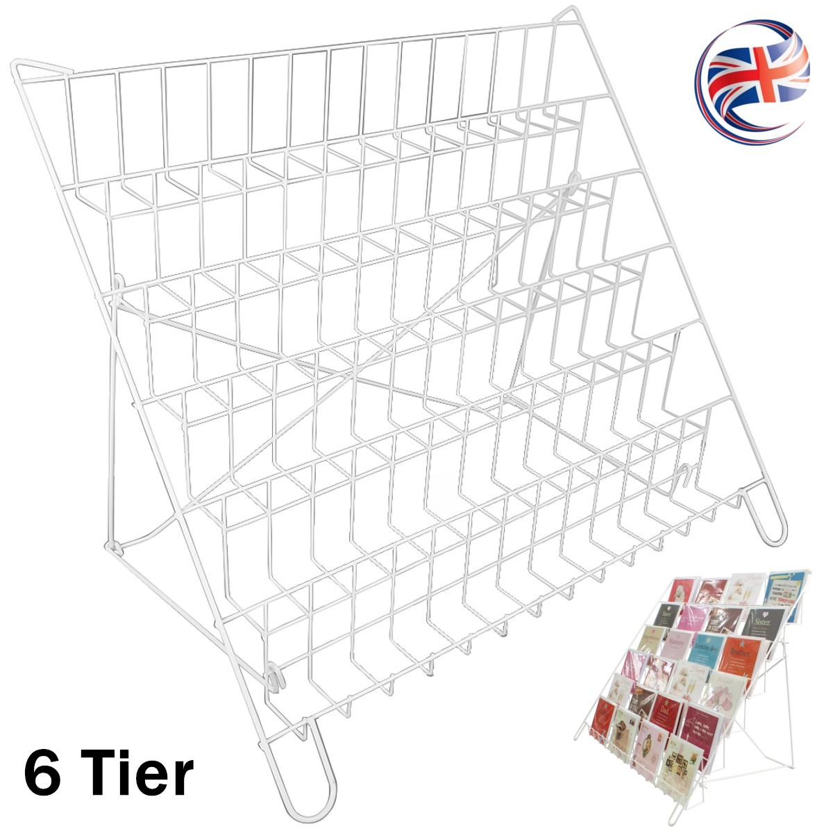 6 Tier Foldable Counter Card Book Rack Display Stand Wire Magazine White — image 6