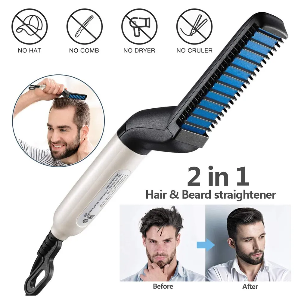Electric Hair Straightener Brush,Men Quick Beard Straightener Styler Comb,Hair Straightening,Curly Hair Straightening Comb,Side Hair Detangling,Multifunctional Hair Curling Curler – image 2