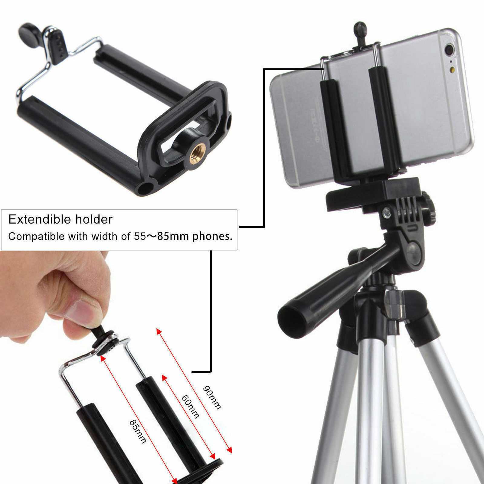 thumbnail image 2 of EcostConnection 60" Professional Tripod – Adjustable Stand For SLR Cameras & Cell Phones 2 of 5