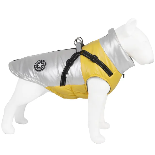Windproof And Warm Reflective Webbing Big Dog Cotton Coat Pet Clothing White Yellow - Shop at LoveMi