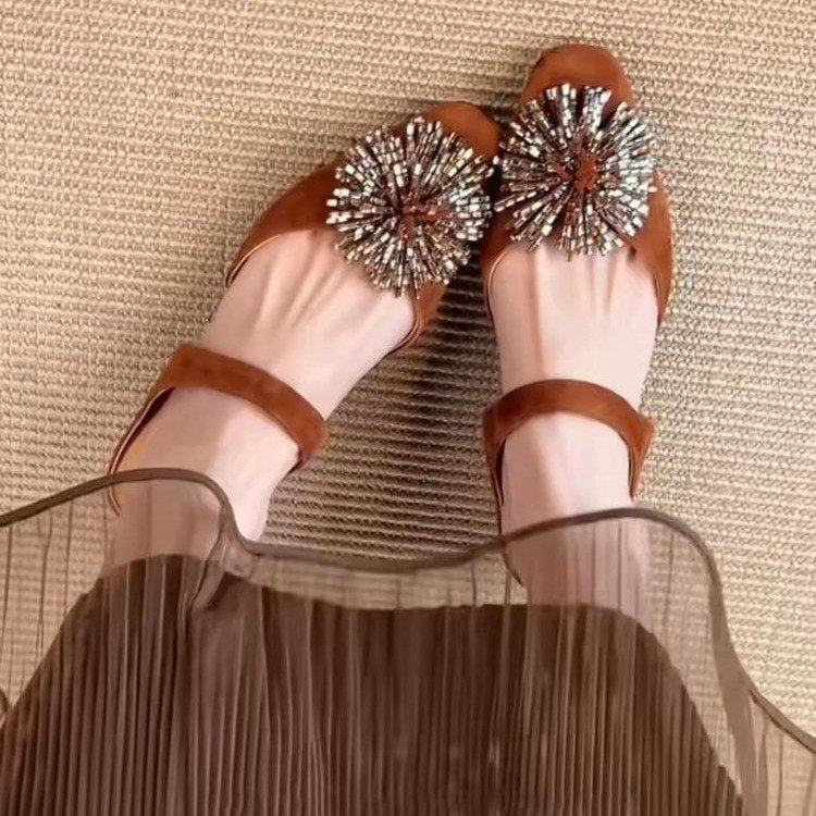 Women's New Fashion Firework Rhinestone Closed Toe Mules, Summer Slip On Half Slippers, Outdoor Lazy Slide Sandals