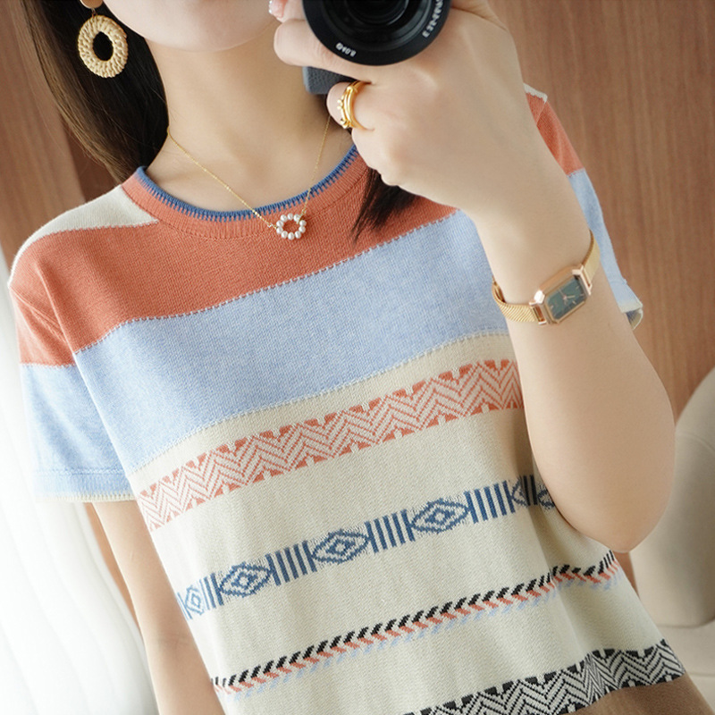 Title 5, Womens Contrast Color Rainbow Striped Sweater....