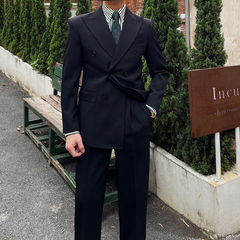 Retro Ribbed Double-breasted Suit