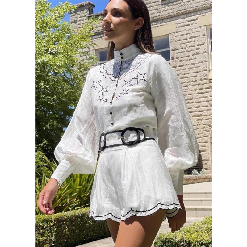 XINGX Cotton Embroidered Casual Vacation Shirt Top High Waist Shorts Suit — image 1