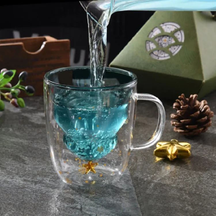 Double Heat Resistant Glass Coffee Cup Christmas Tree With Handle And Lid Milk Water Cup Cute Household Breakfast Whiskey Mug – image 4