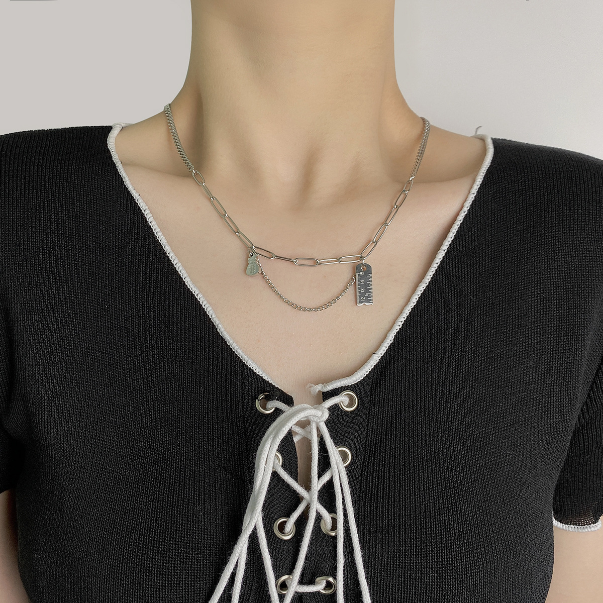 Style Personality Niche Design Sense Meter Ruler Titanium Steel Necklace