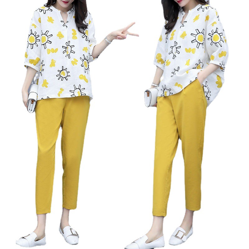 Women's Belly-covering Top Two-piece Nine-point Trousers