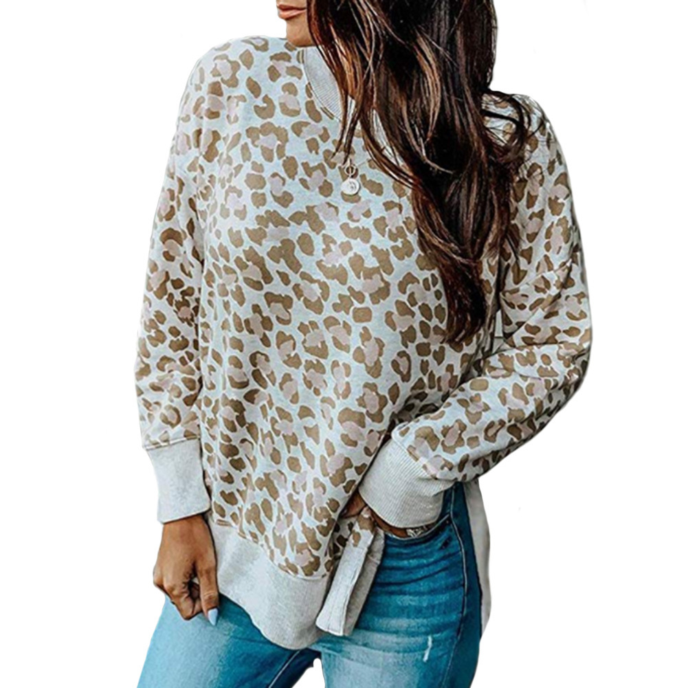 Title 12, Leopard print round neck irregular long-sleeved...