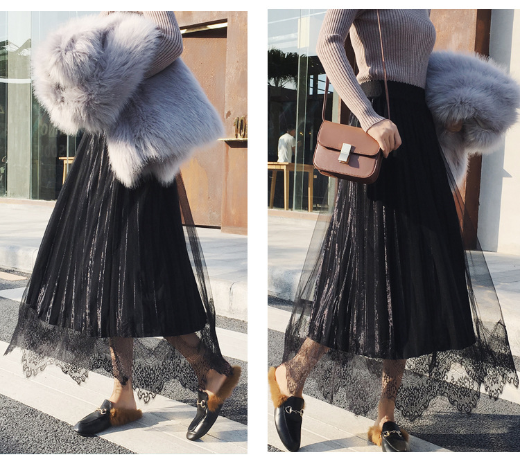 Women's High Waist Temperament Lace Mesh Skirt