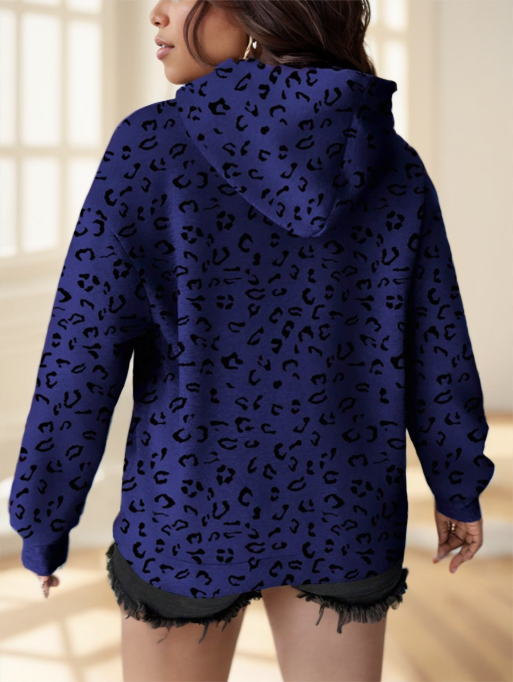 Women's Leopard Print Long Sleeve Casual Hoodie Sweatshirt