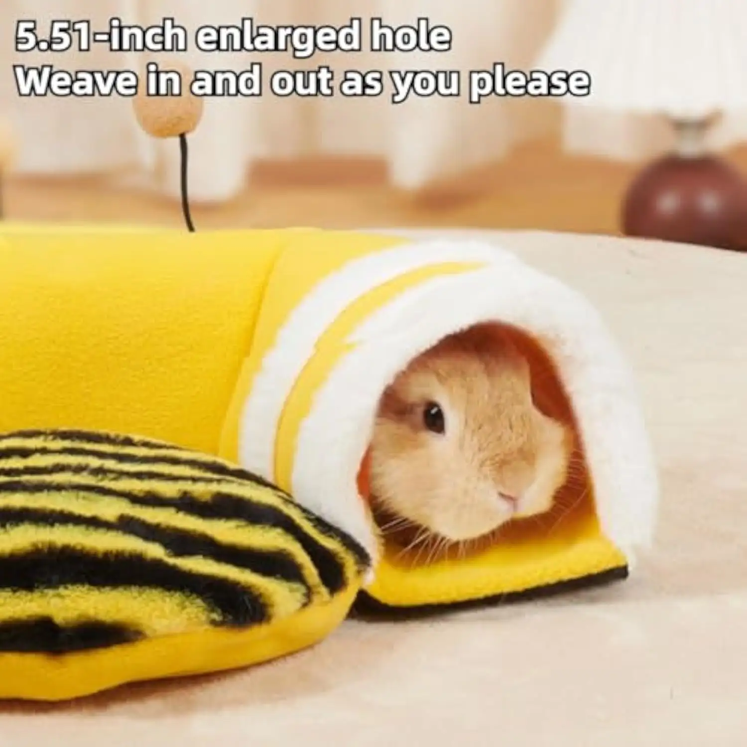Warm Rabbit Hideout Tunnel Bed, Cute Bee Shape, Soft Removable Guinea Pig Tunnels And Tubes For Cage, Sturdy Small Animal Tunnel For Rat, Hamster Hedgehog, Chin